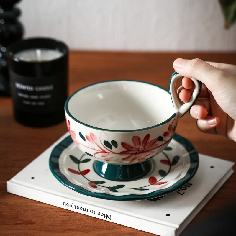 Japanese Tea - Koffiekopjes, bloemmotief, theemok, handbeschilderde keramische kopjes